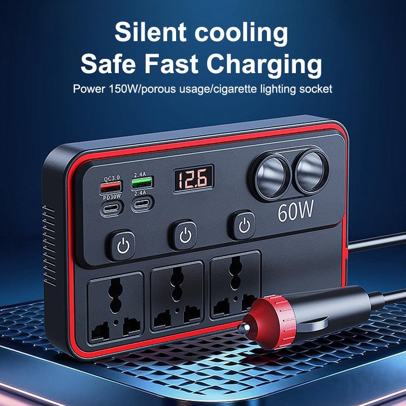 150W Car Inverter Dc12V/24V To 220V Converter Led Display Sockets Independent Switch Power Inverter Adapter Usb Type-C Charger