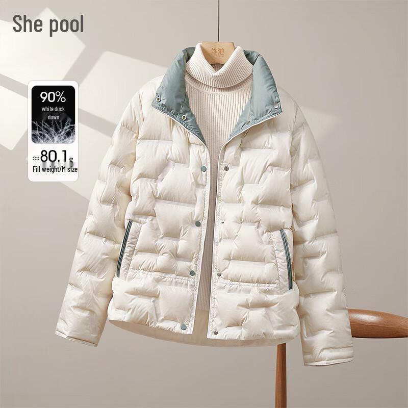 

Shechi Женская легкая пуховая куртка колор-блок со стойкой воротником свободного кроя XL