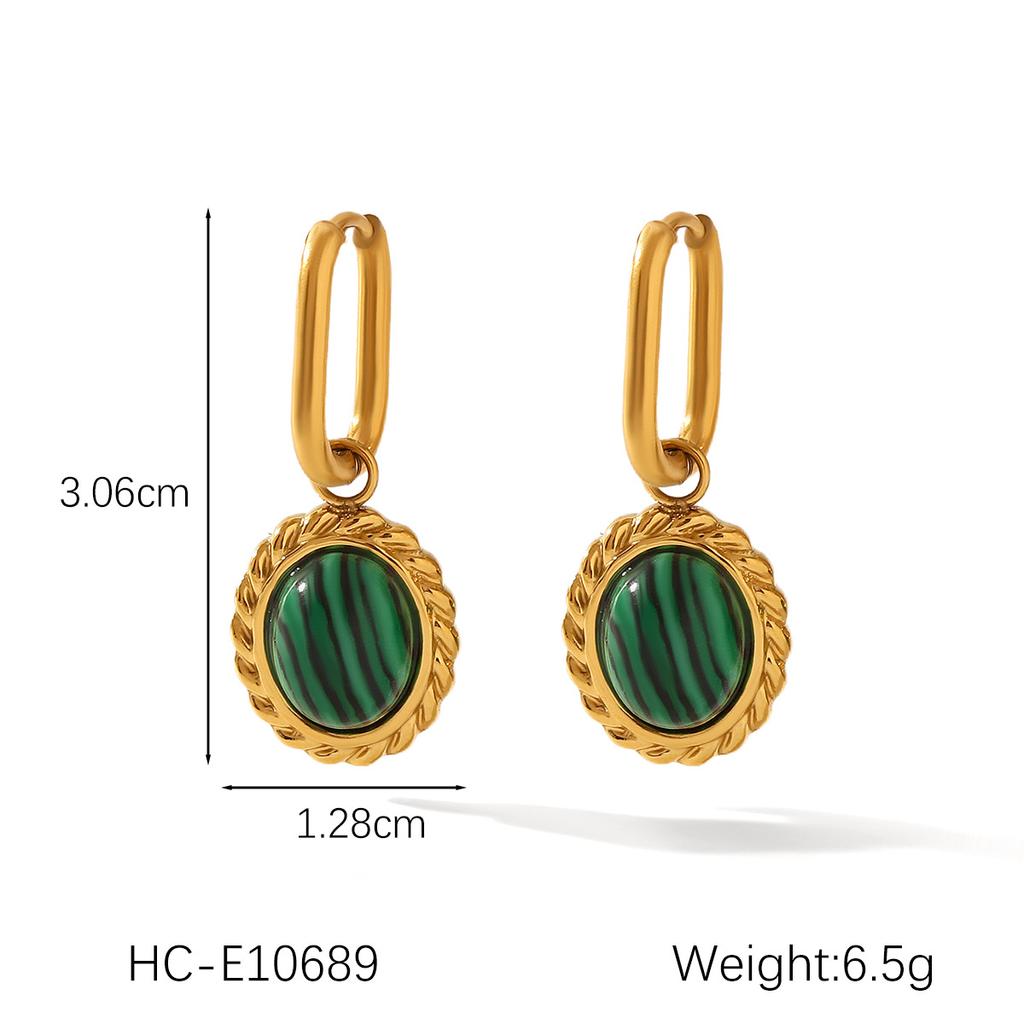 French Retro Court Style Inlaid Natural Stone Stud Earrings, Elegant Women's Earrings, 18K Gold Plated Titanium Steel Jewelry