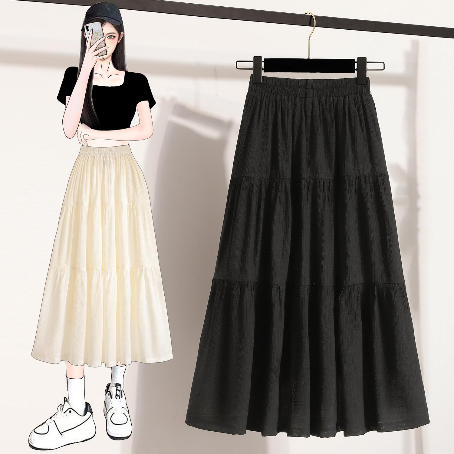 

DIMANAF 2025 Летние эластичные длинные юбки больших размеров с высокой талией, повседневные женские свободные плиссированные модные винтажные макси 5XL чёрный