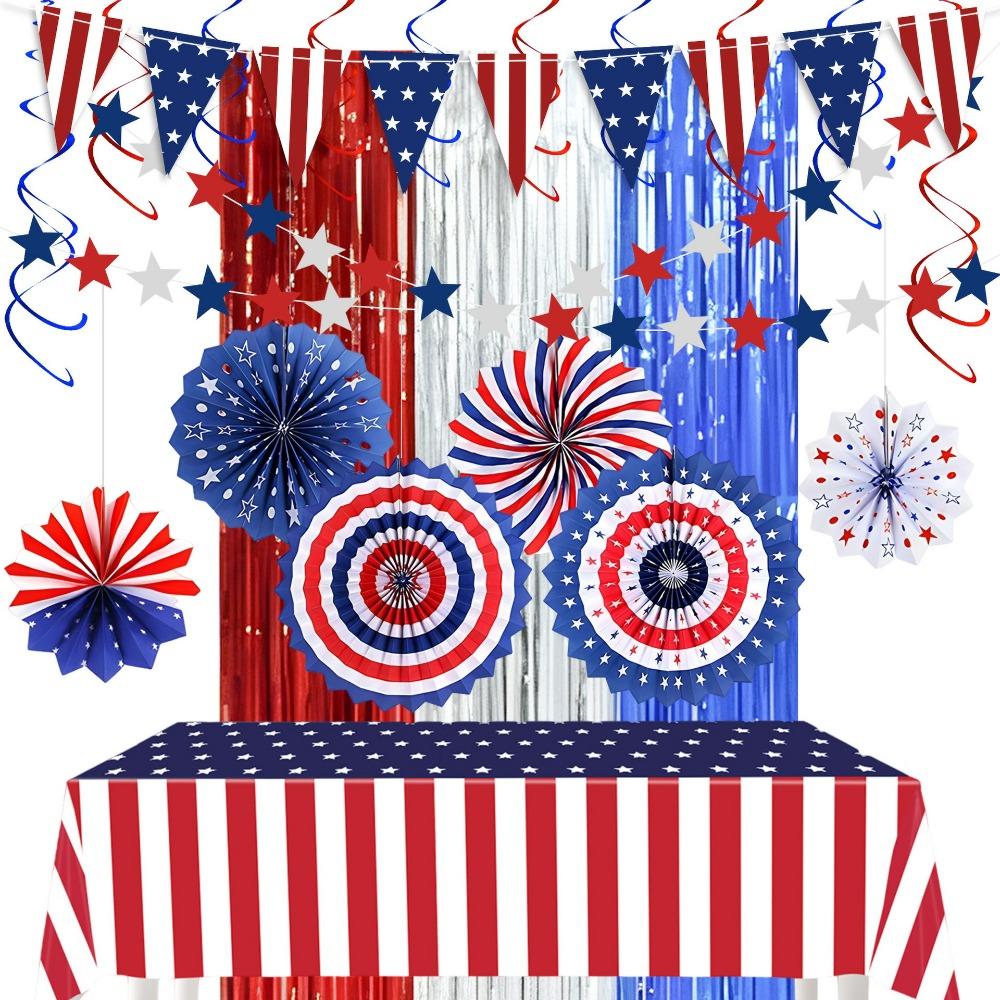 4th of July Decorations Set Independence Day  Memorial Day Decor USA Flag Balloons Paper Fans Balloon Party Decoration