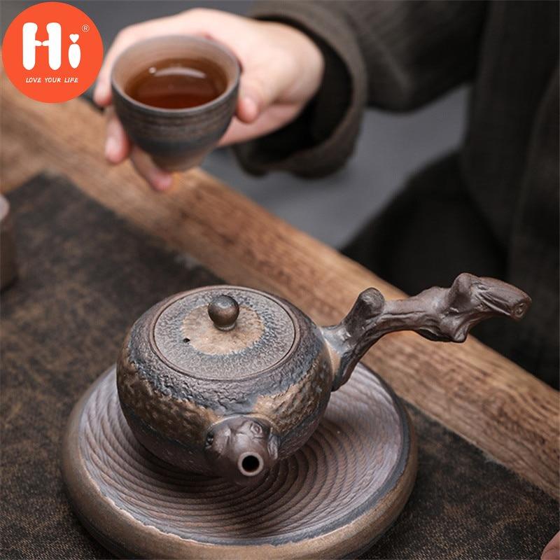 Hi Ceramic Antique Dead Wood Side Handle Teapot Portable Kettle Handmade Tea Pot Tea Cup Drinkware Kung Fu Tea Set