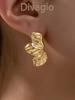Abstract Leaf Shape Metal Earrings Lightweight Modern Design Textured Surface Hypoallergenic Suitable for Sensitive Ears Fashion Jewelry
