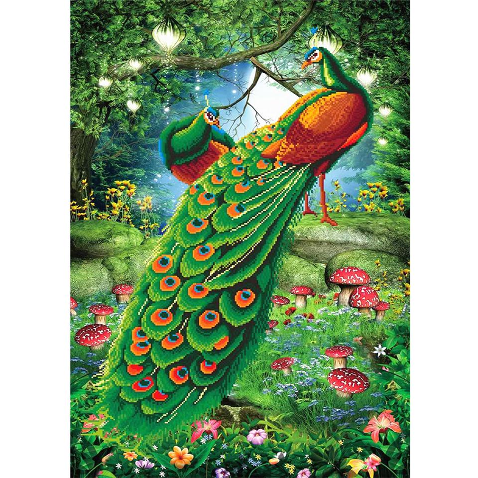 5D DIY Round Diamond Painting Animal Diamond Embroidery Peacock Cross Stitch Kit Rhinestone Mosaic Picture Home Decoration Gift