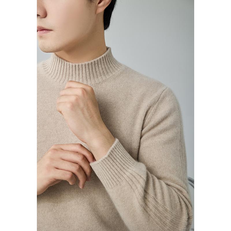 New light luxury cashmere sweater men's semi-turtleneck seven-needle thickened wool sweater pullover knitted sweater