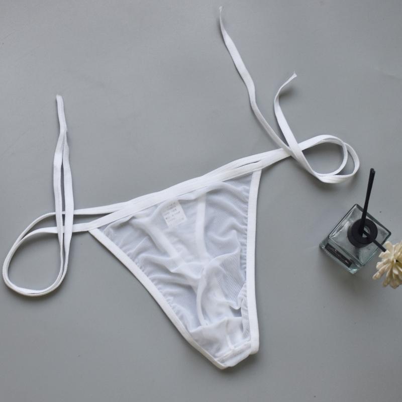 Sexy Men Thong Transparent Mesh Underwear Ultra-Thin Breathable Underpants Low Rise Briefs Lingerie Summer Quick-Drying Panties