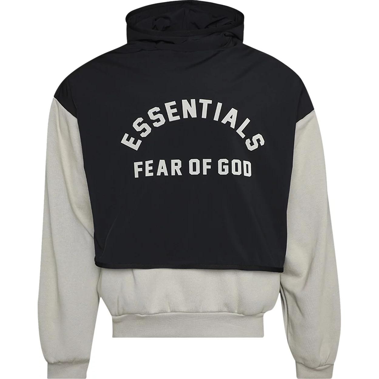 

Fear of God Essentials Нейлоновый флисовый свитер с капюшоном Seal/Jet Black Мужские топы 202SP244327F S