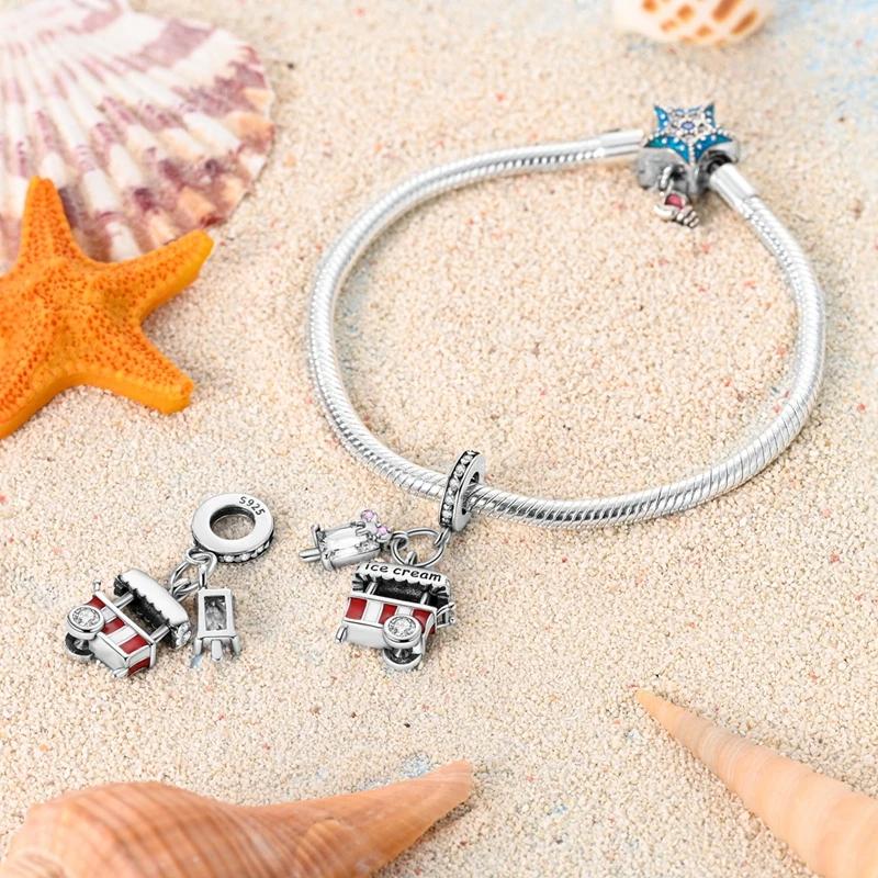 Copper Plated Summer Red Ice Cream Truck Pendant Beads Fit Charms Plataoriginal Bracelet Beads Women Jewellery Making
