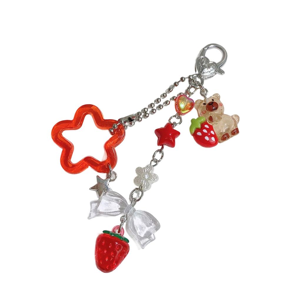 Acrylic Fruit Keychain 3D Peach/Strawberry Decoration Lightweight Keyring Stylish Backpack Accessory For Teens
