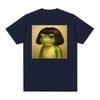 Funny Frog Face Graphic Tee With Bob Haircut Print Mens Cotton Short Sleeve T-Shirt Streetwear Casual