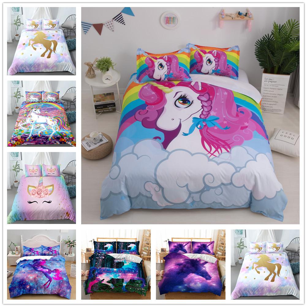 Set Copripiumino Principessa Rosa Unicorno Sorridente King Queen Full Twin Size Biancheria da Letto
