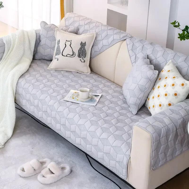 Warm Non Slip Cotton Sofa Cushion Modern Solid Color Fabric Sofa Cover Cloth Towel Four Season Universal Living Room Home Decor