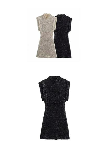 European Style 2026 Women's Sequined Evening Gown - Elegant, Padded Shoulders, Slim Fit, Sexy Beaded Design.