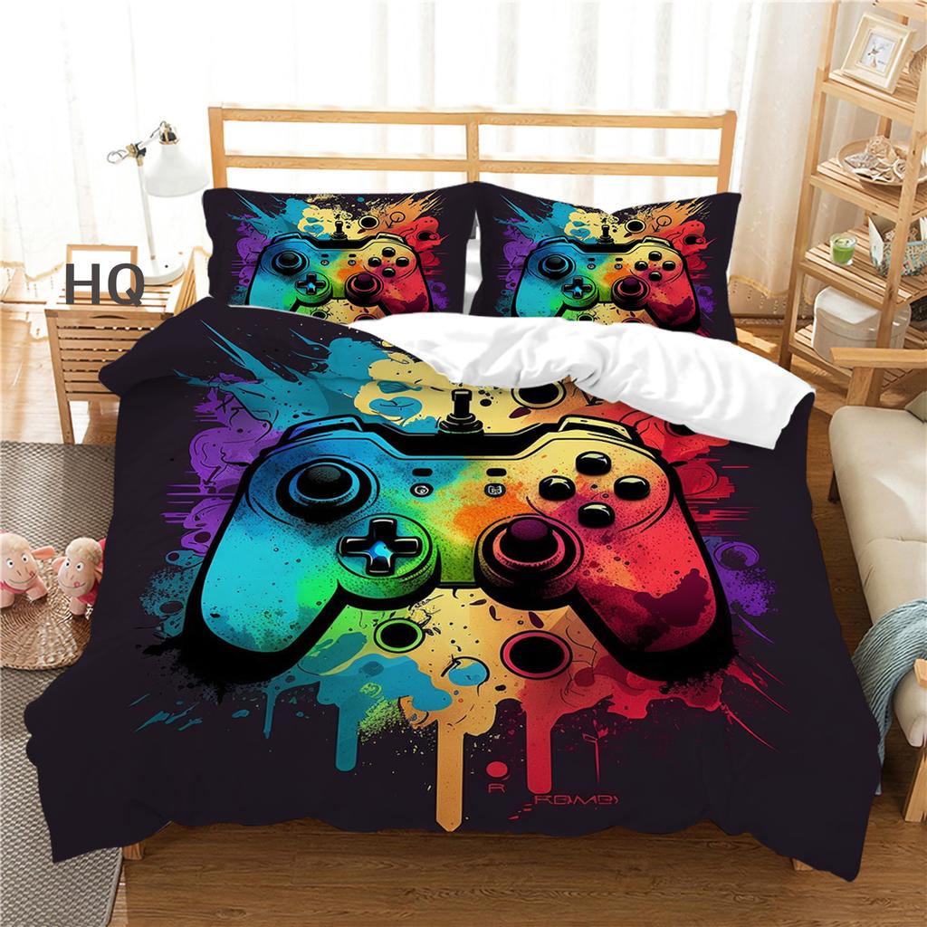 3D Player Bedding Set Game Handle Quilt Cover Pillow Case 2/3 Pieces Suitable for Game Enthusiasts Boys Men Room Zippered Home Decoration