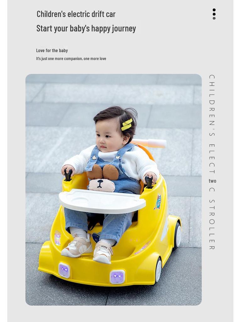 Kids' Electric 4-Wheel Drift Car with Dining Tray: Forward, Backward, Rotate - Indoor Toy with Free Shipping