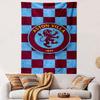 Aston Villa Football Club Oval Crest Wall Tapestry Lion Emblem Claret Light Blue Checkered Decor for Fan Bedroom Man Cave Gift