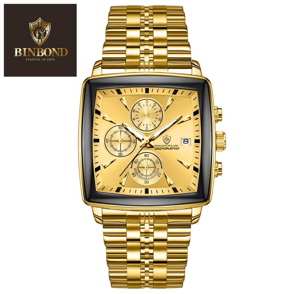 New Fashion Men Watch Luminous Waterproof Chronograph Date Man Wristwatch Square Stainless Steel Quartz Men'S Watches Reloj