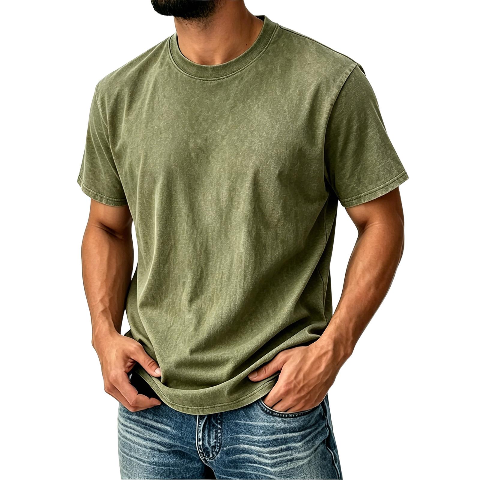 

Men s Vintage Crew Neck Short Sleeve T Shirt Classic Fit Soft Cotton Casual Basic Tee for Everyday Wear L армия зеленый
