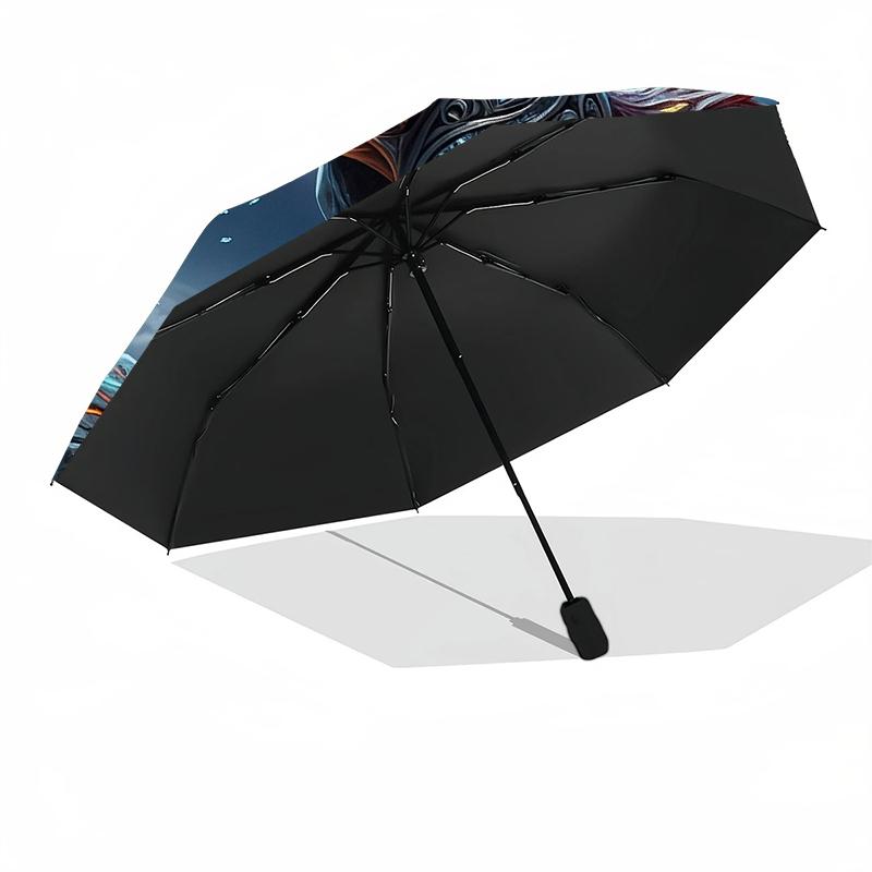 1pz Robusto Ombrello Automatico a 8 Stecche, Ombrello Cavallo Cosmico Mitico, Stampato Digitalmente, Ombrello Pieghevole per Uso Esterno in Movimento