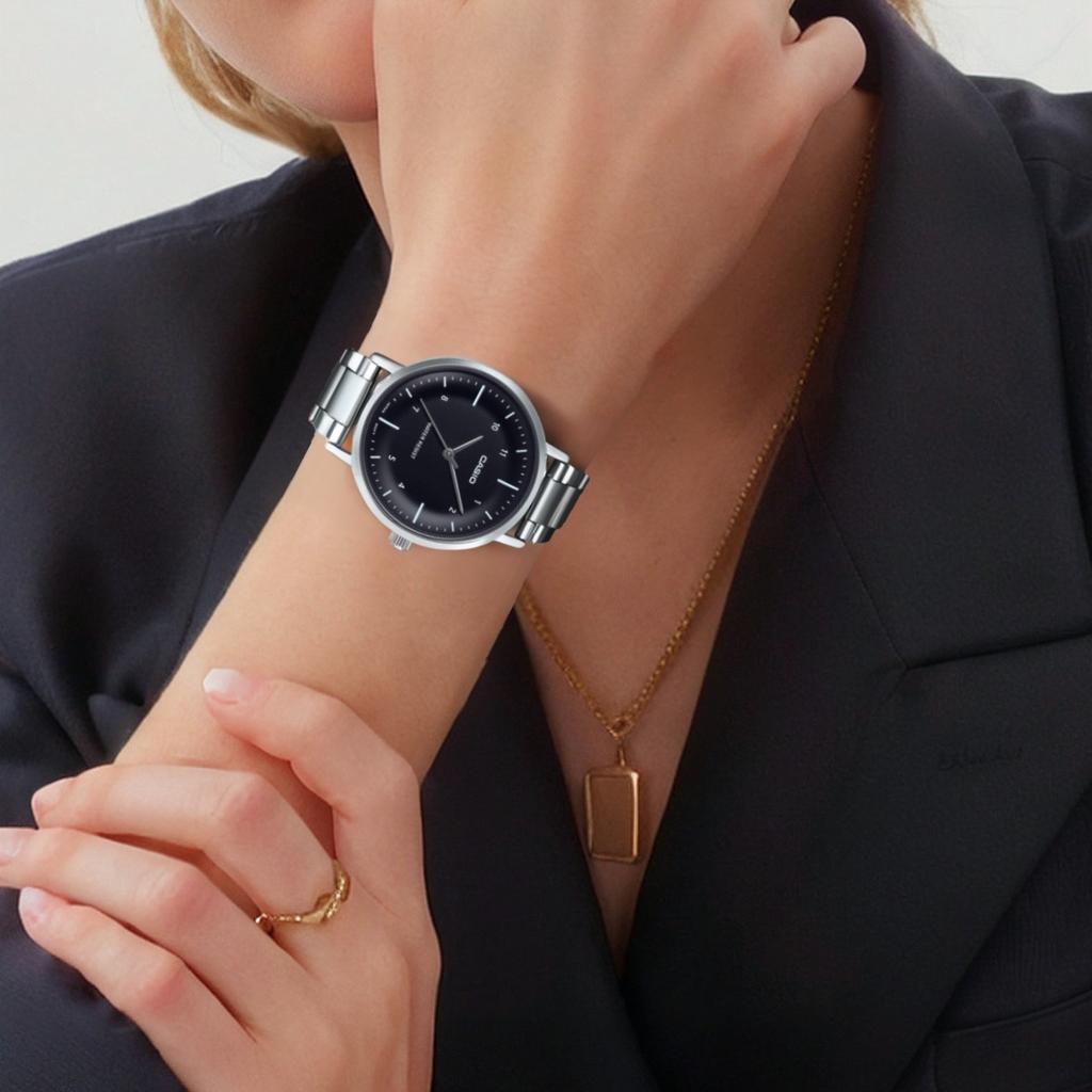 Casio Quartz Uurwerk Roestvrijstalen Band Horloge Unisex Zwarte Wijzerplaat LTP-VT03D-1B
