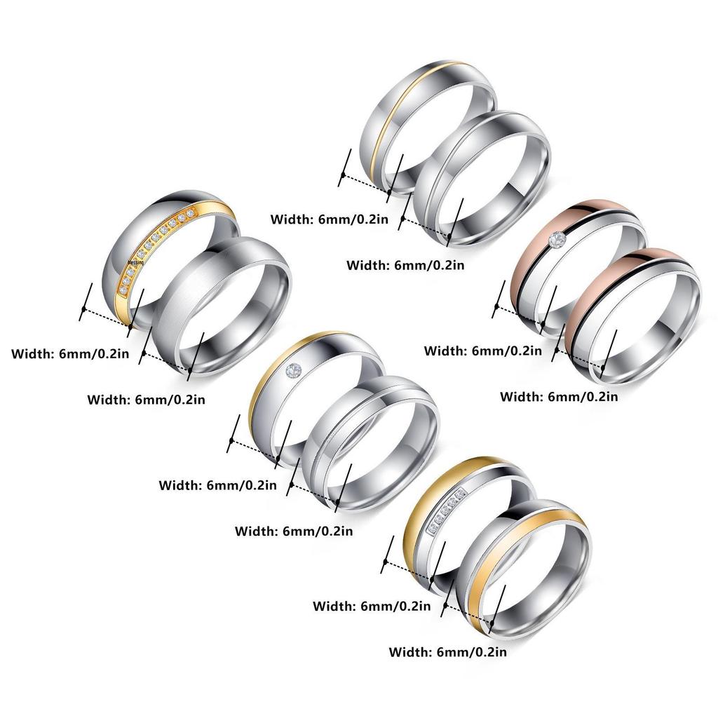 Anillos a juego para pareja japonesa y coreana: Acero Inoxidable con Diamantes Incrustados