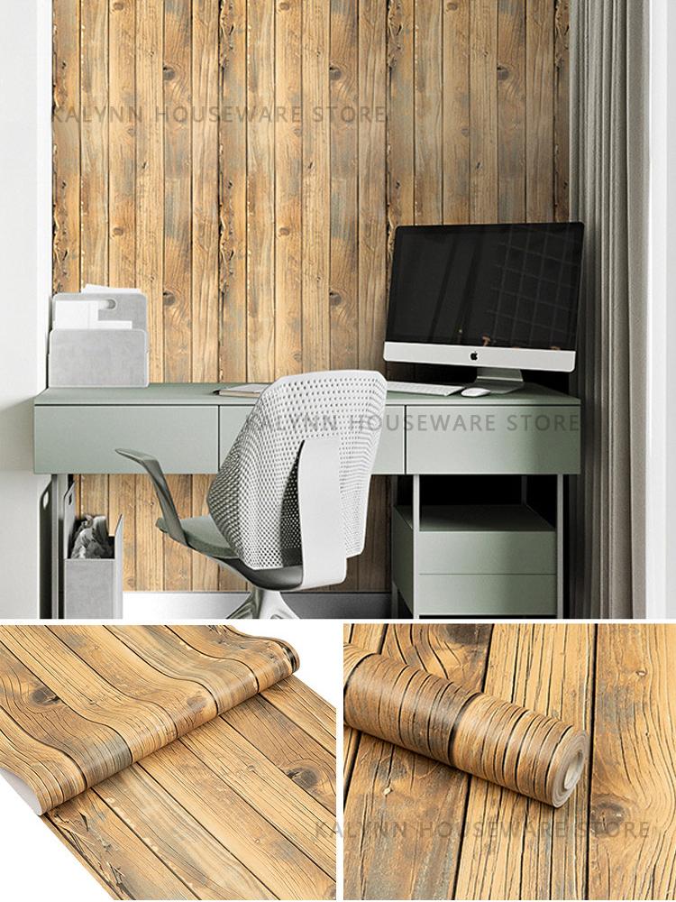 Vinyl Contact Paper Wood Wallpaper Stick and Peel Removable Self Adhesive Wall Paper for Living Room Bedroom Kitchen Width 45cm