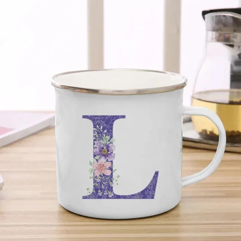 Drinks Water Milk Cups 26 Initials Letter Purple Flower Print Enamel Mug Coffee Cup Thermal Coffee Cup To Carry Cupshe Drinkware