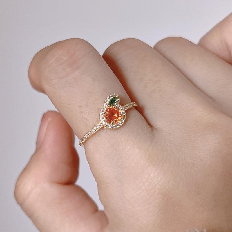 Silver Orange Ring For Women Girl Irregular Fruits Zircon Sweet Lovely Student Jewelry Gift