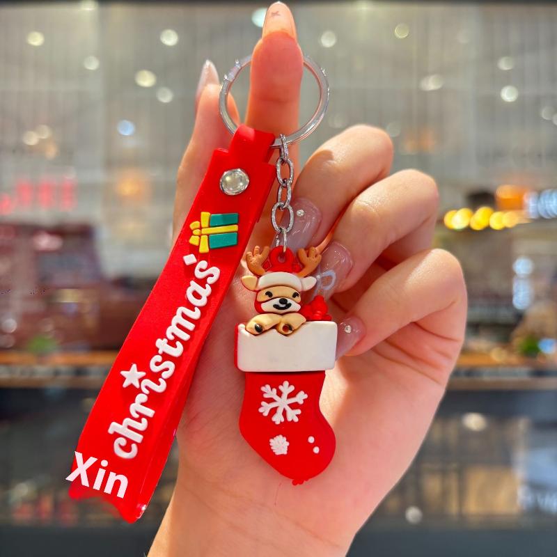 2Pcs Cartoon Cute Santa Claus Tree Keychain Christmas Party Decoration Bag Ornaments Car Key Pendant Exquisite Small Gift