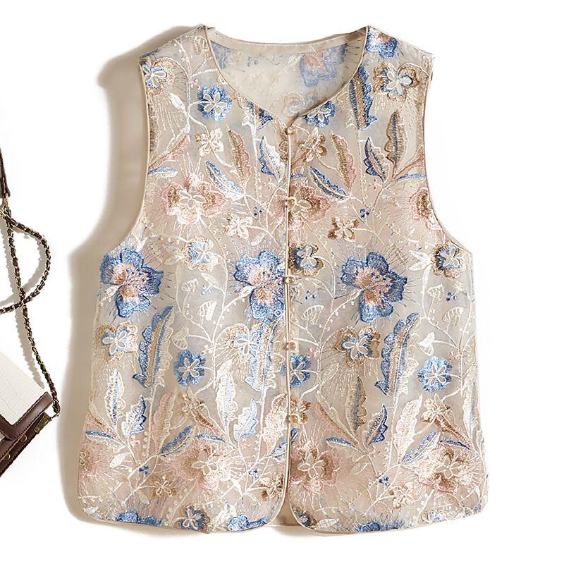 

The Taste of Youth! Color Embroidered Attached Organza I-Shaped Single-Breasted Vest Women Spring and Summer Matching Top Color L