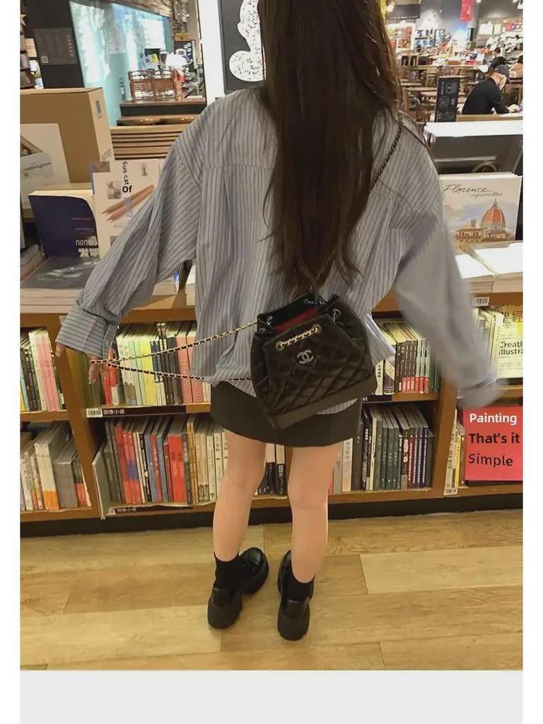 2023 Women's Loose Pinstripe Shirt Jacket - Autumn Korean College Style