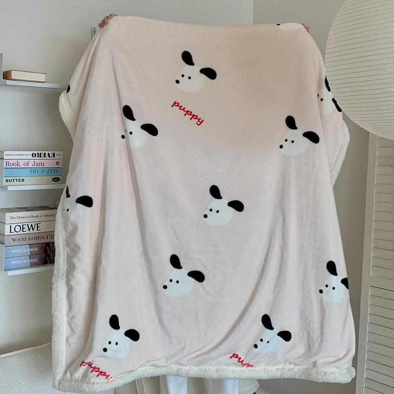Double-Layer Cartoon Puppy Fleece Blanket Thick Warm Faux Lambs Wool Throw Blankets for Sofa Bed Autumn Winter Soft Plush Plaid
