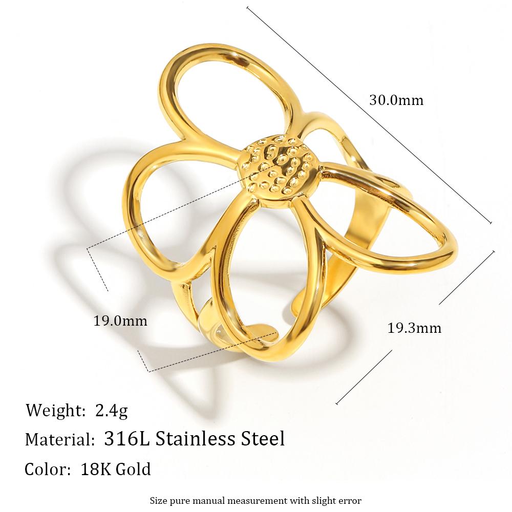 

MamacitaSlay 316L Stainless Steel Double Color Hollow Flower Open Ring Party Waterproof Jewelry Women s Unique Ring 2025 Gift resizable золотий
