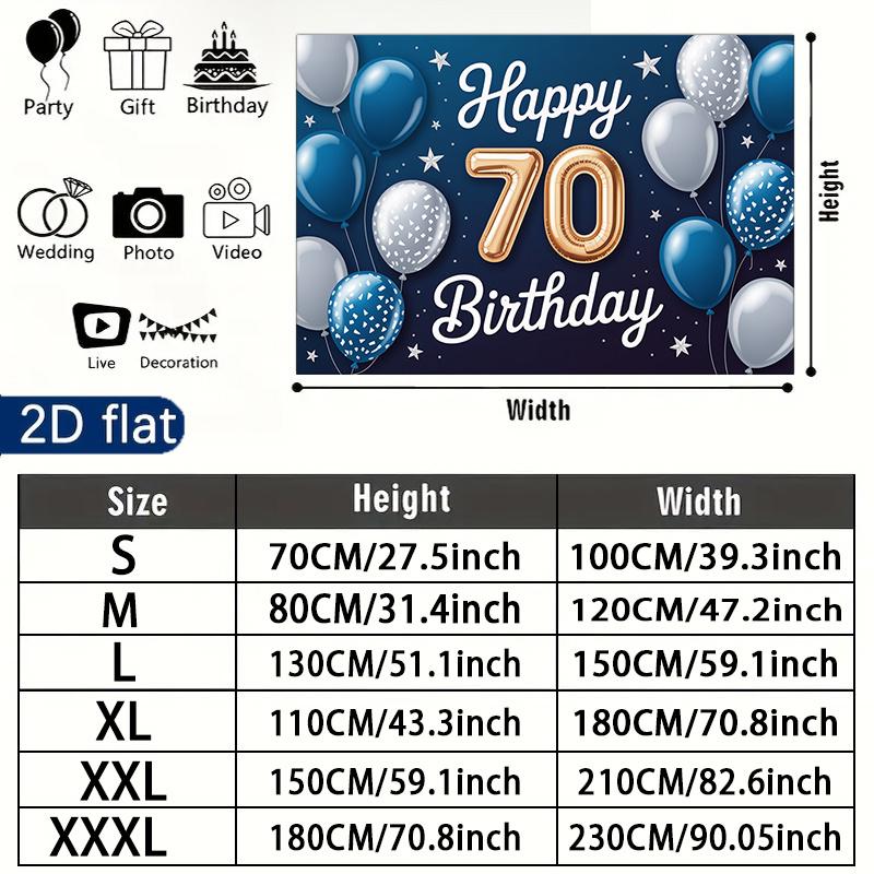 Blue 70th Balloon Birthday Backdrop 1pc - Polyester Banner