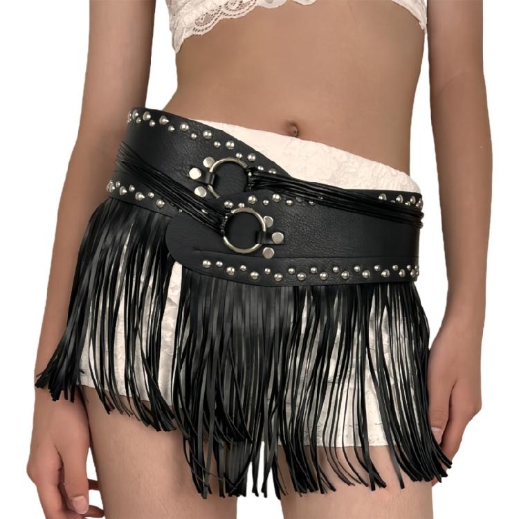 Punk Adjustable Fringe Waistband PU Waist Belt For Women Men Effortless Style Upgrade