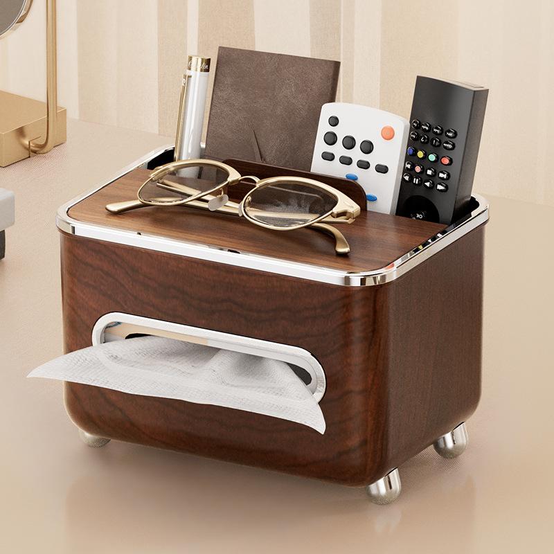 Vintage Luxury Waterproof Plastic Multifunctional Tissue Box with Napkin Dispenser and Remote Holder for Table in Living Room