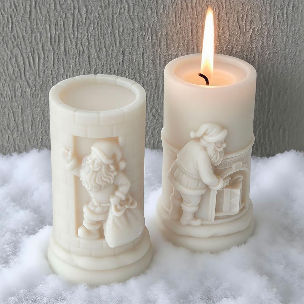 Relief Cylinder Santa Claus Christmas Candle Mold Handmade Aroma Gypsum Form Silicone Mould Xmas Candle Soap Making Supplies