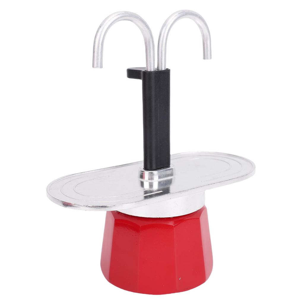 2 Cup Coffee Pot Red Aluminum Alloy 100ml Double Tube Stovetop Coffee Maker for Home Travel