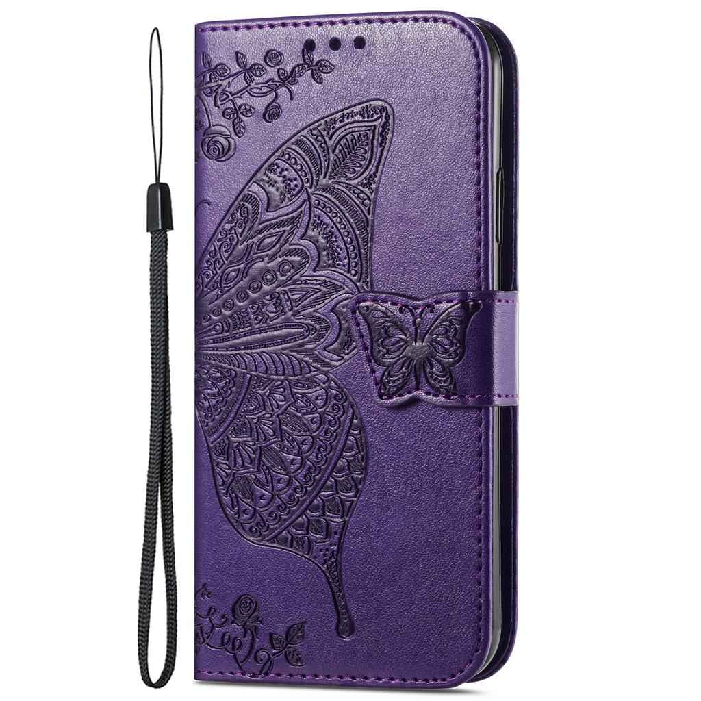 For iPhone 17 Case with Strap Butterfly Pattern PU Leather Wallet Phone Cover