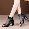 Fischmaul-Mesh-Sandalen mit dickem Absatz Damen Sommer 2025 neu vielseitig hohl hoher Absatz runde Spitze Römische Damenschuhe coole Stiefel