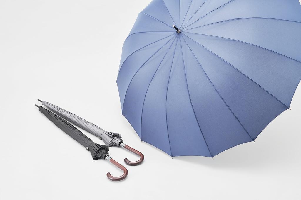 Waterfront Long Umbrella Solid 16 Ribs with Beautifully Curved FRP Grade "16K Jump" Gray, 65cm, Ribs, Water-Repellent 4, One-Touch Button, Men's,