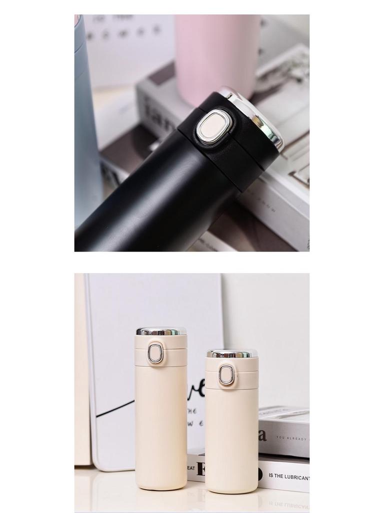 Large Capacity Smart Temperature Display Stainless Steel Thermos Mug - Flip-Top Pea Cup with Light Luxury Finish
