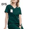 2 stk/sett Dame Sykehusuniformsett V-hals Kort ermet Lommer Topper Elastisk midje Joggebukser Sett Hurtigtørkende Sykehus Tannlege Sykepleierdrakt