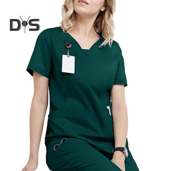 2 stk/sett Dame Sykehusuniformsett V-hals Kort ermet Lommer Topper Elastisk midje Joggebukser Sett Hurtigtørkende Sykehus Tannlege Sykepleierdrakt