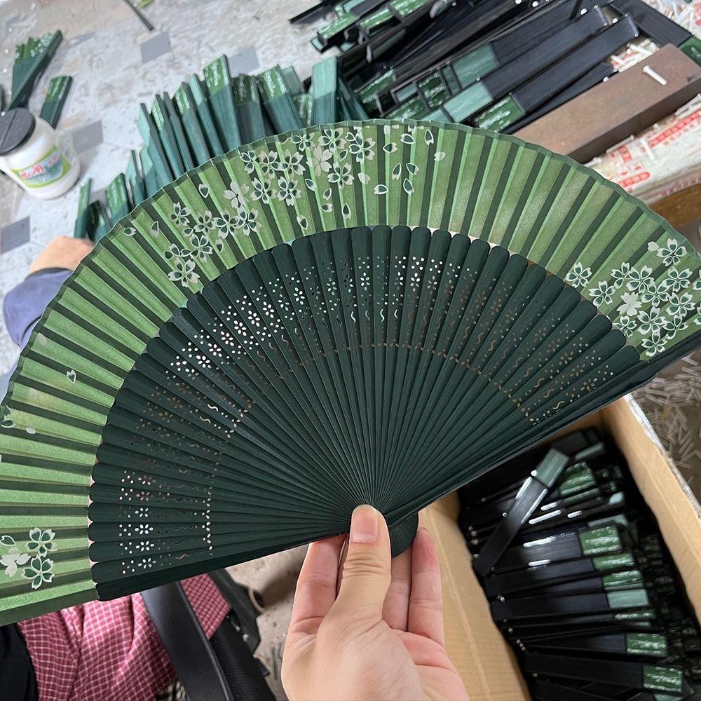 Elegant Chinese Style Folding Fan Flower Tassel Folding Fan Carved Bamboo Folding Fan  Dance Prop