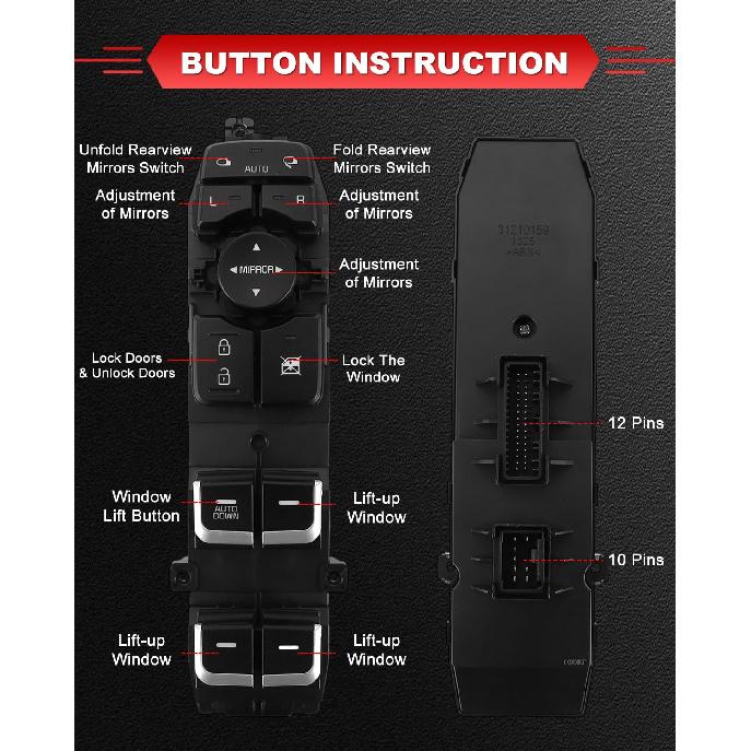 93570-C5010 Driver Side Power Window Master Switch Fits for 2015 2016 2017 2018 2019 2020 Soranto 2.0L 2.4L 3.3L Front Left Power Control Button Part