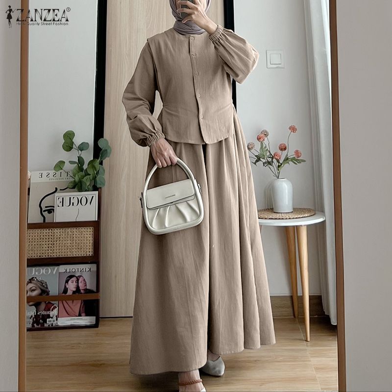 ZANZEA Damen Freizeit Patchwork Kleid mit langen Ärmeln, Fake-Zweiteiler, locker