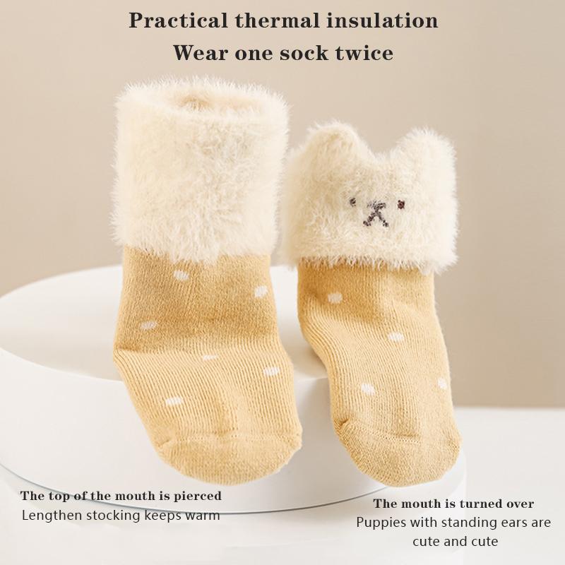 3 Pairs/Lot Thick Baby Mid Tube Socks For Winter Warm Newborn Mid Tube Socks Cartoon Dog Socks For Boys And Girls