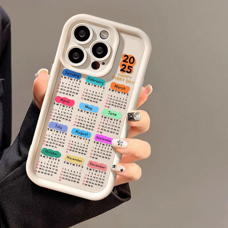 Applicable To iPhone17promax2026 Black Letter Calendar Mobile Phone Case 15/16 New 12 Fine Holes 17 All-inclusive 14