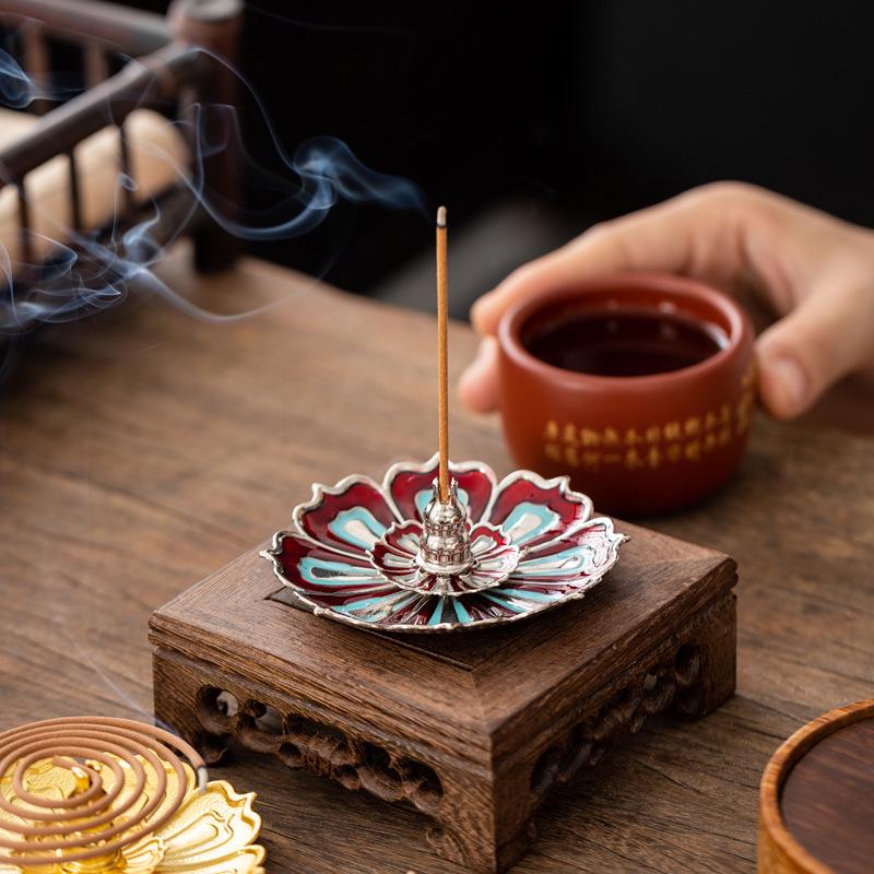 Copper Gourd Multi-functional Incense Holder and Burner with Lotus Design for Sticks and Coils.